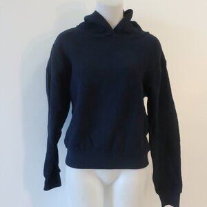 NWT Womens Perfectwhitetee Reese Reversible Navy Blue Fleece Hoodie XS